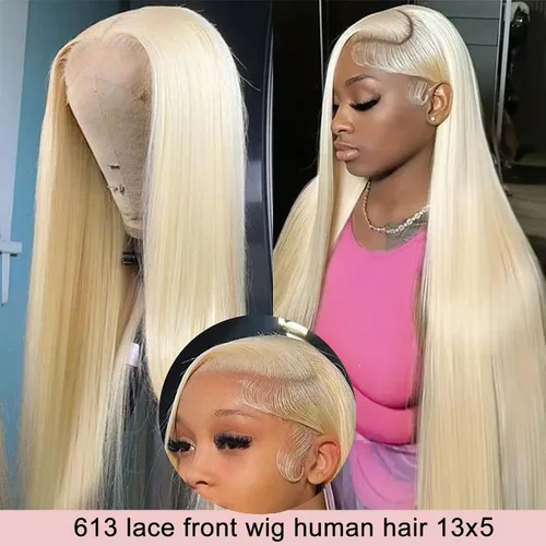 Miniatura 3 de Myecool Peluca de cabello humano con encaje frontal 613 de 26 pulgadas, 13 x 5, lacio, 613 HD, encaje frontal, cabello humano prearrancado, nudos