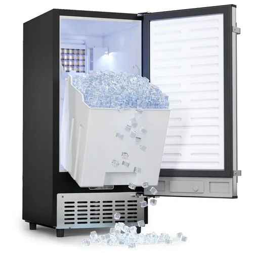 Coolake Máquina de Hielo Comercial Bajo Mostrador de 15 Pulgadas, 100 lbs/Día de Acero Inoxidable Empotrable Independiente con Contenedor de