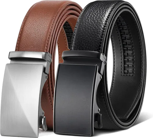 Miniatura 13 de Zitahli - 2 paquetes de cinturón de trinquete de cuero para hombre, cinturón de regalo para hombre, para vestir y casual, ajuste para adaptarse