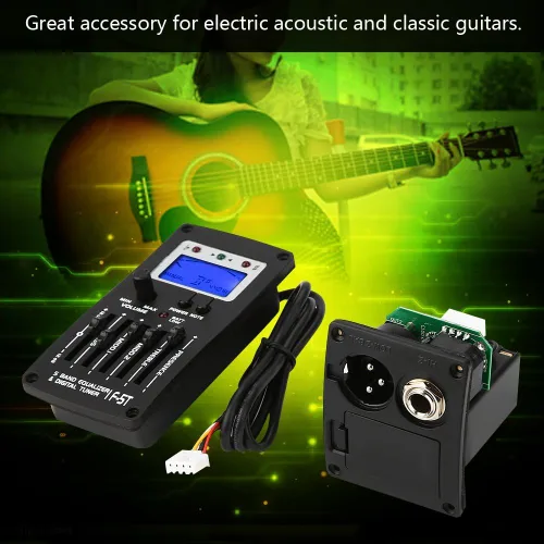 Miniatura 3 de Tbest Preamplificador de guitarra, ecualizador de preamplificador de guitarra, sintonizador digital F 5T 5 bandas, pastilla de sintonizador digital