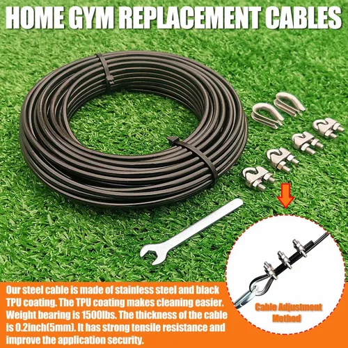 Miniatura 4 de Cable de polea para gimnasio en casa, cable de repuesto para máquina de cable de polea, longitud de la cuerda de alambre de 65.6/98.4 pies para 65.6