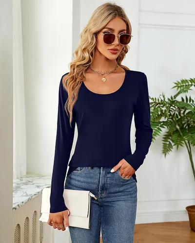 Miniatura 7 de 2 piezas de camisetas para mujer con cuello redondo, camiseta básica casual para mujer