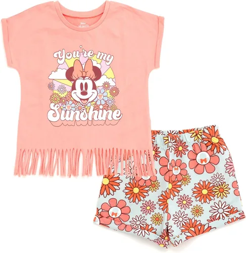 Disney Conjunto de camiseta floral junior y pantalones cortos de rizo francés para recién nacidos a niños grandes (6-9 meses - 14-16)