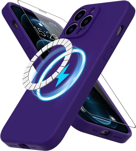 Miniatura 19 de DEENAKIN Funda magnética de silicona para iPhone 12 Pro con protector de pantalla, compatible con MagSafe, protección de cámara, funda protectora