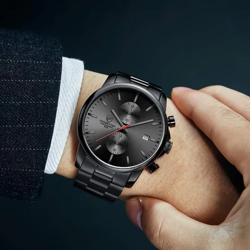 Miniatura 6 de Golden Hour Fashion Business Relojes para hombre con cronógrafo, a prueba de agua, de acero inoxidable, reloj de cuarzo con fecha automática