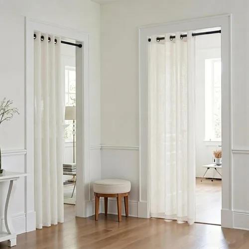 Miniatura 20 de KOUFALL Cortinas de lino azul piedra para dormitorio, 2 paneles de cortinas semitransparentes azul empolvado con ojales de bronce para sala