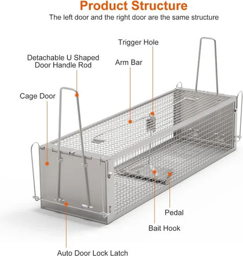 Miniatura 4 de TeqHome Trampa de jaula humana para ratas de 2 puertas, jaula de metal para animales vivos, pequeñas jaulas para roedores de liberación de capturas