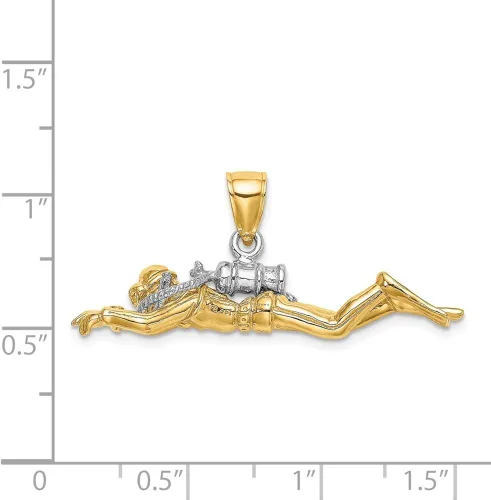 Miniatura 2 de Jewels By Lux 14k blanco y amarillo dos tonos oro 3D masculino Scuba Diver bicolor - colgante horizontal