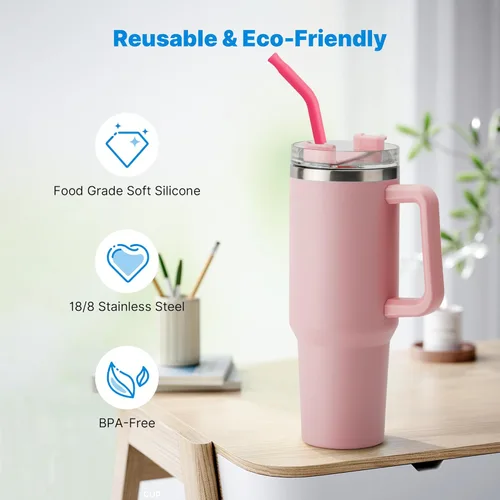 Miniatura 4 de 2 piezas de pajitas de acero inoxidable para vaso Stanley de 40 oz, accesorios de reemplazo para vaso Stanley de 40 oz con puntas de silicona