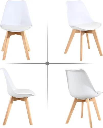 Miniatura 8 de LSSBOUGHT Sillas de comedor modernas de mediados de siglo, silla auxiliar de plástico con acolchado suave y patas de madera para comedor, sala