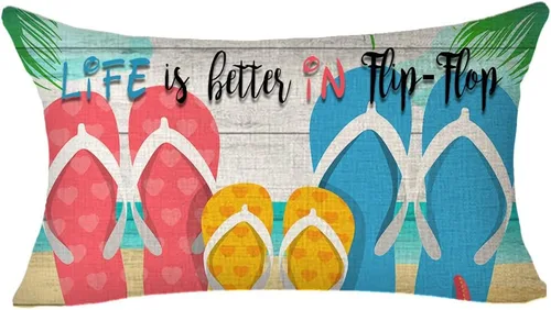 Miniatura 4 de LIPOR Juego de 4 fundas de almohada lumbares de algodón y lino con texto en inglés "It's Summer Time Life is Better in Flipflok", para sofá, 12 x 20