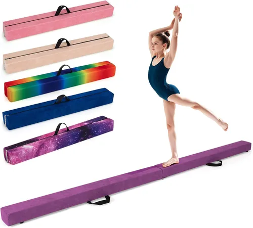 Miniatura 21 de Giantex Haz de equilibrio de 7/8/9 pies, haz de gimnasia plegable con asas de transporte, base de goma antideslizante para niños, haz de gimnasia
