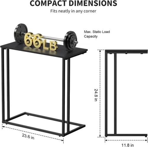 Miniatura 3 de Mesa auxiliar en forma de C, moderna mesa auxiliar con marco de metal, diseño que ahorra espacio para sala de estar, mesa de sofá de superficie Negro