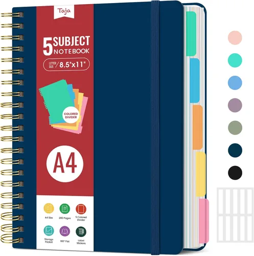 Miniatura 31 de Cuadernos de espiral con tapa dura para el trabajo con divisores y pestañas removibles, de 8.5"x11" con 5 divisiones para tomar notas y organizador