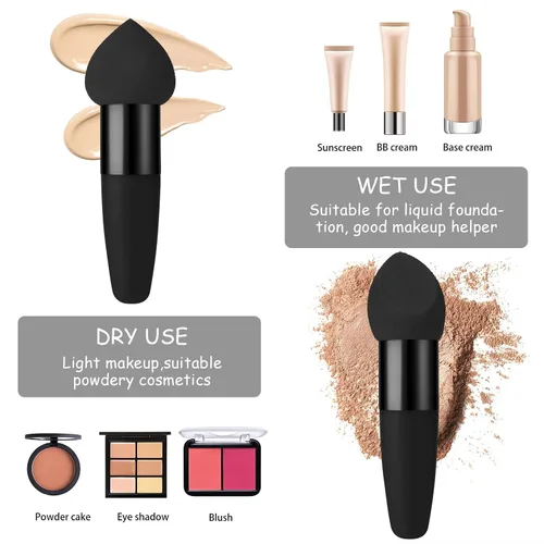 Miniatura 3 de Sibba Juego de 3 esponjas de maquillaje, corrector de base, soplo de mezcla con mango aplicador de cepillo en ángulo, embalaje portátil para cara