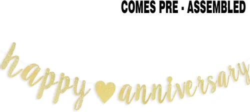 Miniatura 3 de LINGTEER Cartel de corazón con purpurina dorada de feliz aniversario, perfecto para decoraciones de fiesta de aniversario de boda.