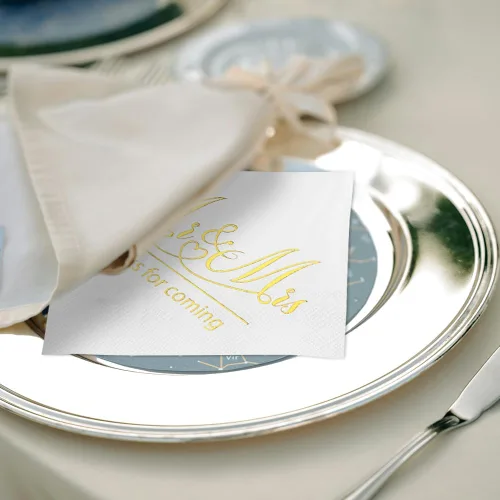 Miniatura 7 de Paquete de 100 servilletas de cóctel de papel con diseño dorado, cena formal, aniversario, servilletas de boda para mesas, habitaciones