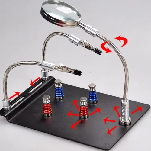 Miniatura 4 de Herramienta de lupa de soldadura de terceras manos de ayuda, clips de abrazadera de brazos flexibles FEITA con estación de lupa 3X, soporte