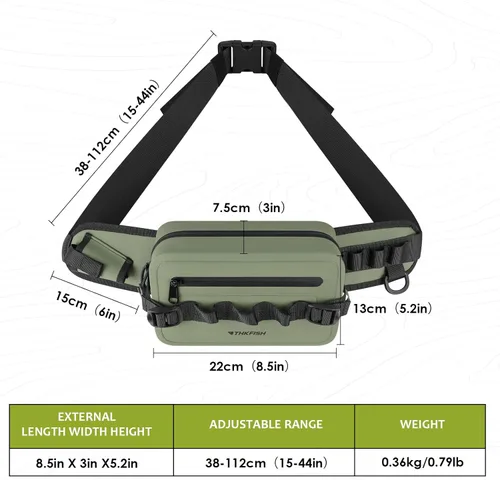 Miniatura 4 de THKFISH Riñonera de pesca impermeable con soporte para caña de pescar, cierre hermético con cremallera, bolsa ligera para pesca con mosca Verde