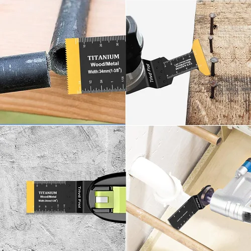 Miniatura 7 de Trivd Frol 100 piezas de hojas de sierra oscilantes, hojas de multiherramienta universales profesionales de titanio para madera, plásticos, metal