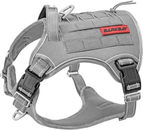 Miniatura 11 de Arnés BARKBAY táctico para perro grande, arnés tipo chaleco para perro pesado, para servicio militar, chaleco MOLLE para perro de trabajo