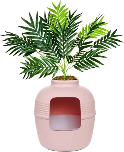 Miniatura 49 de Good Pet Stuff Caja de arena oculta para gatos con planta artificial, maceta redonda decorativa, filtro de carbón con ventilación para control