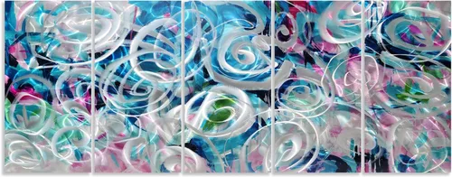 Miniatura 12 de RICHSPACE ARTS Arte moderno de pared de metal grande flor azul y plata escultura decoración con textura 3D juego de 5 piezas Azul y plateado
