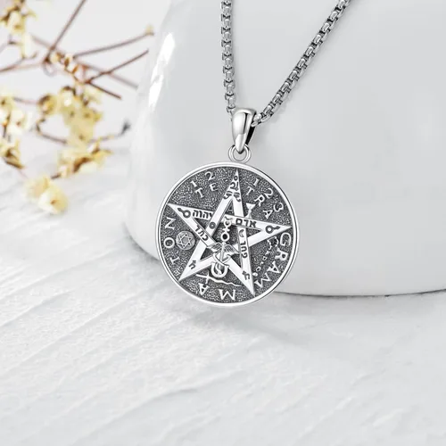 Miniatura 250 de Collar de pentagrama de plata de ley con triple luna, diosa celta, nudo celta, nudo de brujas, Ankh, sol y luna, Hécate, lilith, Santa Muerte