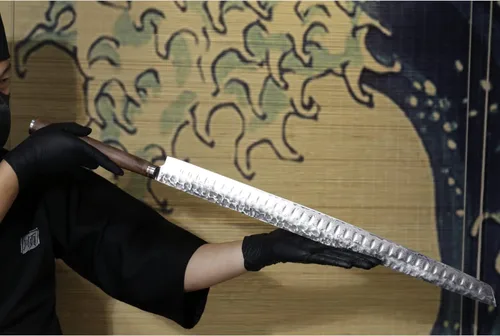 Miniatura 9 de YOUSUNLONG Cuchillo Sakimaru de 23 pulgadas Ultra Yanagiba - Hoja de Acero Damasco Martillado Japonés - Rebanador de Chef Adecuado para Cortar Atún