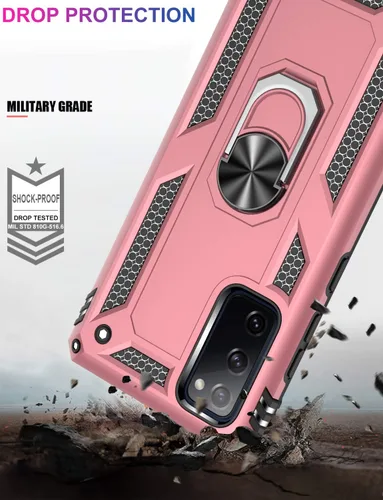 Miniatura 3 de LUMARKE Funda para Galaxy S20 FE con protector de pantalla, supera los 16 pies, probada en caídas, de grado militar, con soporte de anillo Oro Rosa