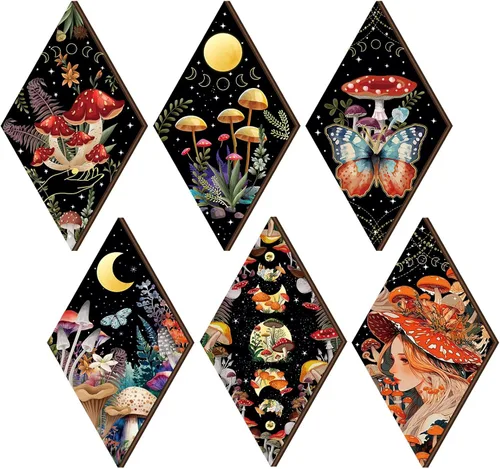 Qunclay 6 piezas de decoración rústica bohemia para pared, arte de pared gótico, fases lunares brujeriles, luna, sol, decoración del hogar de madera