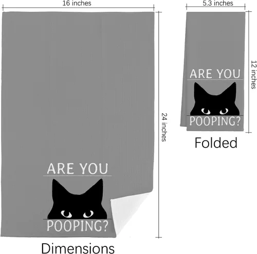 Miniatura 4 de QIYUHOY Toallas de cocina y paños de cocina de gato negro, regalos divertidos con temática de gatos, toallas de mano, 24 x 16 pulgadas (gris)