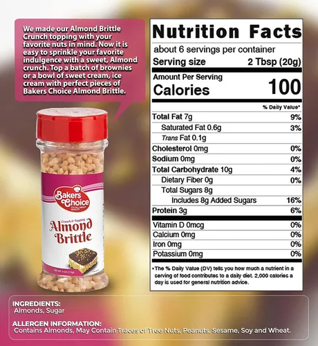 Miniatura 2 de Baker's Choice Almond Brittle Crunch - Cobertura de helado de postre de nuez - Para helado, helados, cupcakes o batidos - Sin lácteos, Kosher - 4