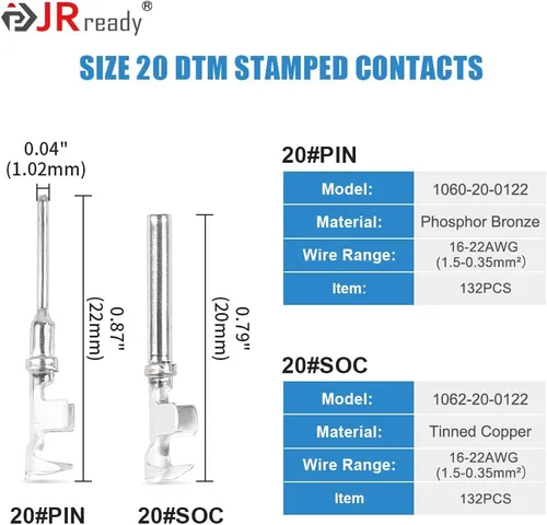 Miniatura 5 de JRready ST6331 Kit de conectores Deutsch, conectores DTM impermeables de 2, 3, 4, 6, 8, 12 pines, tamaño 20 contactos estampados (16-22 AWG)
