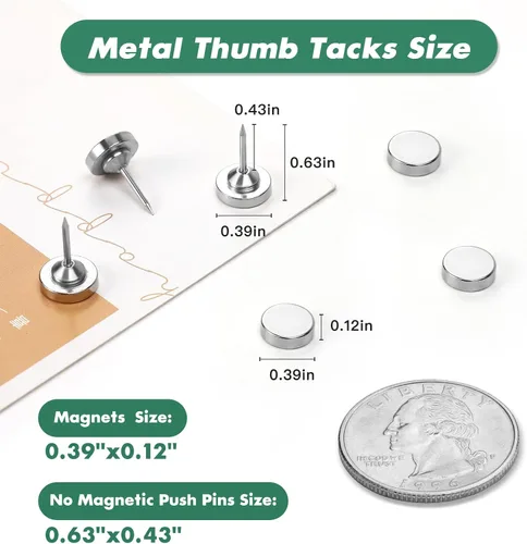 Miniatura 2 de Paquete de 36 pines magnéticos, tachuelas magnéticas plateadas, tachuelas magnéticas de metal, clip decorativo, pasadores para tablón de anuncios