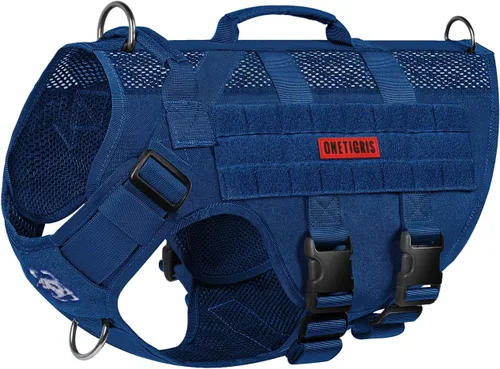 Miniatura 8 de OneTigris Arnés para perro sin tirón para perro pequeño, diseño de malla transpirable, chalecos militares Molle con asas para perros de servicio