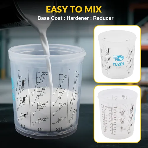 Miniatura 7 de YUZES 50 vasos de pintura desechables con tapas (20 onzas, 190 micrones), 2 tazas de mezcla de pintura con proporción, 2 adaptadores de taza