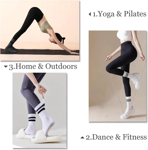 Miniatura 3 de Flydo Calcetines de Pilates Grippy con empuñaduras para mujer, calcetines largos antideslizantes para yoga Pure Barre, ballet, entrenamiento