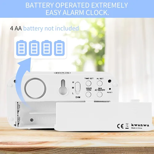 Miniatura 5 de Reloj despertador, reloj digital, modo nocturno automático, brillo LED de 3 niveles, funciona con pilas, 12/24 horas, pantalla de dígitos rojos