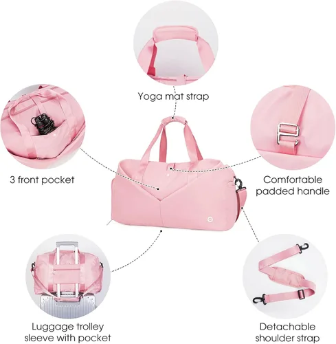 Miniatura 6 de Ceneda Bolsa de lona de gimnasio de 20 pulgadas con bolsillo húmedo para zapatos, portátil, bolsa de fin de semana, bolsa de viaje, bolsa de yoga
