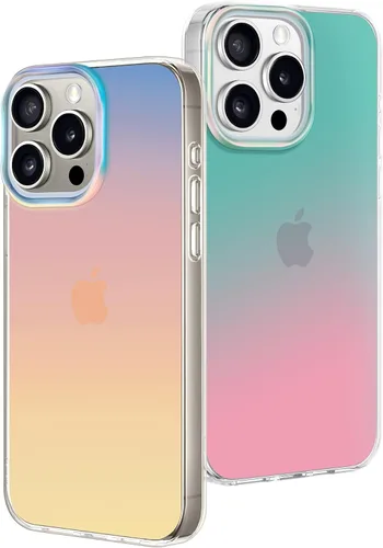 Miniatura 8 de CAPRARO Funda compatible con el teléfono 15 Pro, funda mate translúcida iridiscente fluorescente, 2 protectores de pantalla + 2 protectores