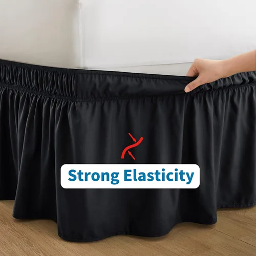Miniatura 5 de Entisn Falda de cama ajustable negra para cama Twin y Twin XL - con caída entallada de 14 pulgadas, faldas de cama envolventes con cinturón elástico