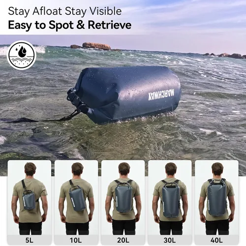 Miniatura 5 de MARCHWAY - Bolso seco flotante e impermeable 1.32/2.64/5.28/7.93/10.57 galones, parte superior enrollable, mantiene secos equipos de kayak rafting