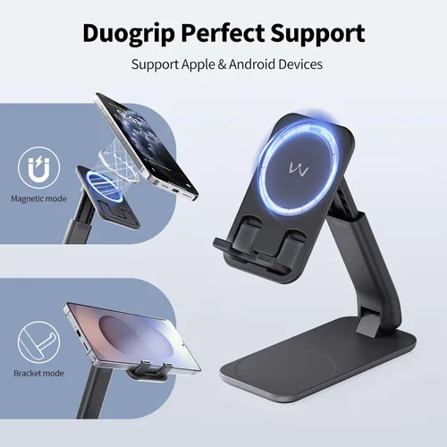 Miniatura 2 de iWALK Soporte magnético para teléfono celular para escritorio, soporte de teléfono móvil ajustable en ángulo y altura, soporte magnético plegable