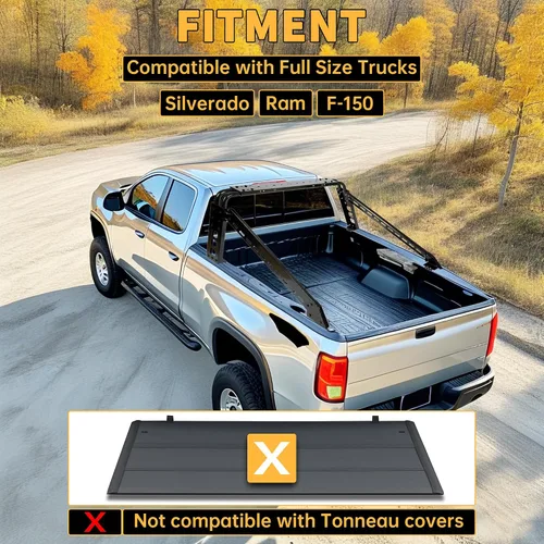 Miniatura 6 de KUAFU Baúl de Transporte con Barra de Enrollado Ajustable Compatible con Camiones de Tamaño Completo 04-24 F150 F-150 07-18 Silverado Sierra 1500