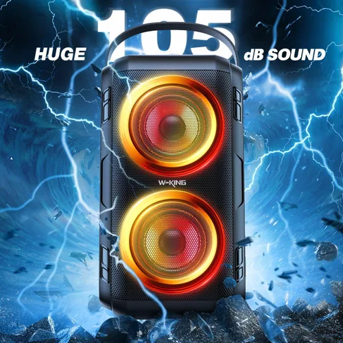 Miniatura 4 de W-KING Altavoz Bluetooth de 80 W con micrófono inalámbrico, altavoz Bluetooth portátil para fiesta, 2 controladores de rango completo/graves