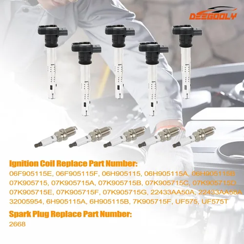 Miniatura 3 de Paquete de 5 bobinas de encendido UF575 y bujías de iridio compatibles con Audi A3 2004-2013, A4 2005-2016 y Volkswagen Jetta 2005-2015, Tiguan