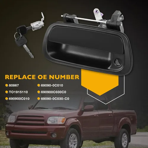 Miniatura 7 de Gledewen Manija de pestillo para portón trasero con cilindro de cerradura y 2 llaves, compatible con Toyota Tundra 2000-2006, reemplaza # 80867