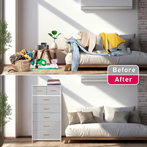 Miniatura 6 de Mifuro - Cómoda alta para dormitorio, torre organizadora de almacenamiento vertical con 7 cajones, cómoda con contenedores de tela, marco de acero