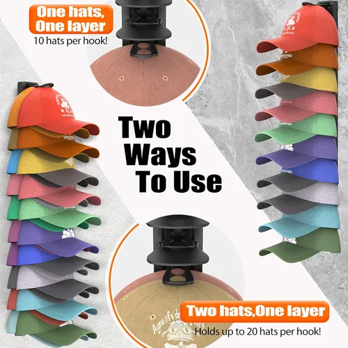 Miniatura 3 de Organizador de Sombreros para Gorras de Béisbol que Sostiene Hasta 40 Sombreros, Paquete de 2 Percheros de Sombreros para Pared, Soporte